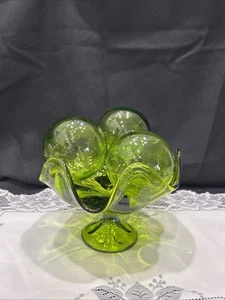 VTG Viking Swung Glass 6 Petal Footed Pedestal Compote+ 3 Hand Blown Ball’s - Picture 1 of 9