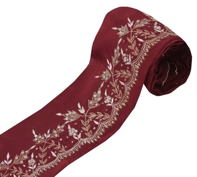 Sushila Vintage Granate Sari Borde Artesanía India Costura Borde A Mano Cuentas Encaje Foto 1 de 4