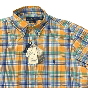 RALPH LAUREN Button Down Plaid Shirt Orange Blue Stretch Fit NEW Long Sleeve MED - Picture 1 of 15
