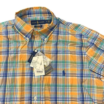 RALPH LAUREN Button Down Plaid Shirt Orange Blue Stretch Fit NEW Long Sleeve MED - Image 1 of 4