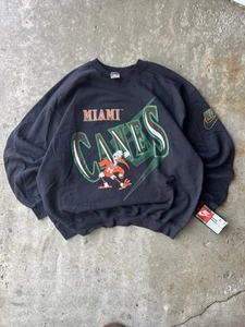 90s Nike Miami Hurricanes NWT Vintage Black Sweatshirt Deadstock Size XL - Picture 1 of 7