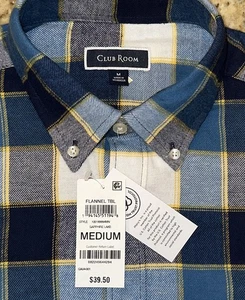 Camisa Club Room Para Hombre Multicolor Franela a Cuadros Manga Larga Con Botones - M Nueva Con Etiquetas - Imagen 1 de 3