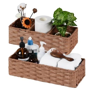 Wicker Basket for Toilet Paper Storage, 2-Piece Bathroom Organizer Set for Sh... - Picture 1 of 8