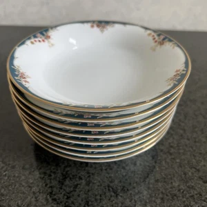 8 Noritake Embrace Fruit / Dessert /Sauce Bowl 5 3/4” Blue Band Gold Trim - Picture 1 of 16