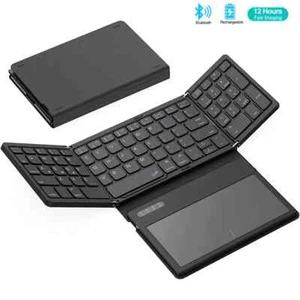 Tri-Foldable Ultra Slim Travel Rechargeable Bluetooth KB with Large Touchpad - Picture 1 of 10