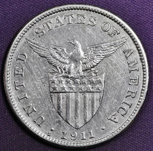 1911-s Philippines 1 Peso Silver.  High Grade.  204648 - Picture 1 of 2