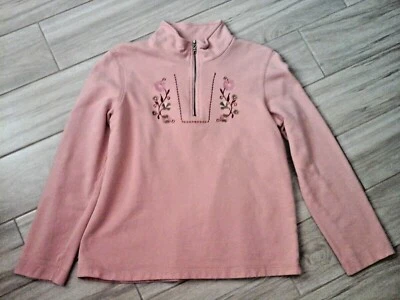 Faded Glory Women Solid Pink Embroidered Long Sleeve Zip Neck Sweatshirt  Size M - Image 1 of 4