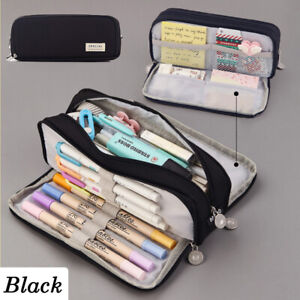 Large Zip Pencil Case Pen Box School Stationery Cosmetic Makeup Pouch Zipper Bag