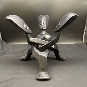 Handcrafted Unity Stand bowl stand, African Art, Wooden Sculpture, Ghana