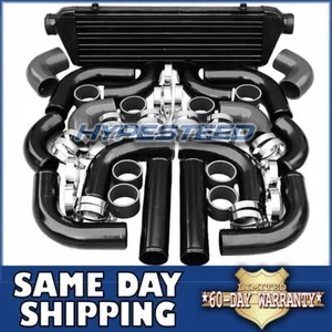 12PCS 2.5" INTERCOOLER + INTAKE PIPING KIT BLACK+T-BOLT CLAMP + SILICONE HOSE - Picture 1 of 6