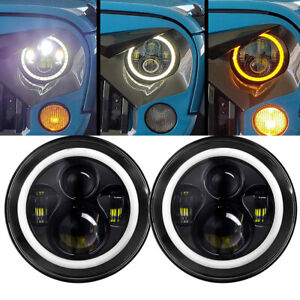 Newest 2pc 7" Round Led Halo Headlights Hi-Lo for Ford B-100 F-250 F-350 Mustang