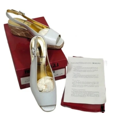 Vintage Bruno Magli "Dani" Sling Back Wedges Novo Na Caixa - Imagem 1 de 4