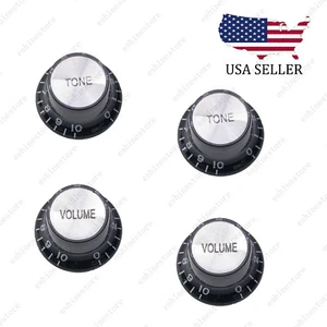 4x perillas reflectoras de guitarra estilo años 60 negras/plateadas perillas de sombrero superior para Les Paul SG - Imagen 1 de 7