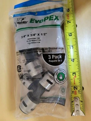 3-Pack) 3/4"x3/4"x 1/2" SharkBite Reducing Tees Push-Fit PEX CPVC K412WP3 EvoPEX