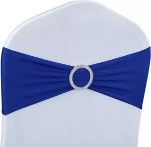 30 Pack Blue Spandex Chair Cover Sashes Bows Premium Stretch Chair Cover Band - Picture 1 of 7