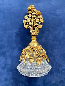 Vintage Ornate Matson? Gold Ormolu Rose Glass Perfume Bottle W/ Glass Dauber - Picture 1 of 9