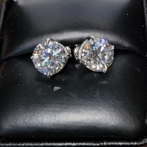 Certified 1.00-12.00 ctw D/FL Moissanite 14K White Gold Solitaire Stud Earrings - Picture 1 of 11