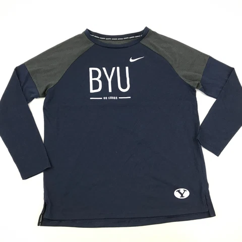 BYU Cougars Shirt Size Medium M Blue Raglan Tee Brigham Young University Nike Cover