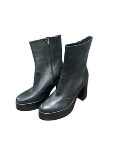 GB Levi Tate Leather Platform Mid Boots Black Size 10 Ankle Booties NWOB $130 - Picture 1 of 11
