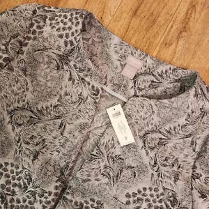 NEW CHICO’S Travelers Womens 2(12/14) Novelty 3/4 Sleeve Open Front Jacket Gray - Picture 1 of 6