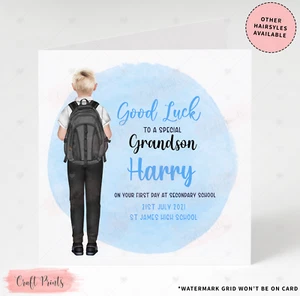 Personalised Boys First Day At Secondary High School Good Luck Card - Picture 1 of 2