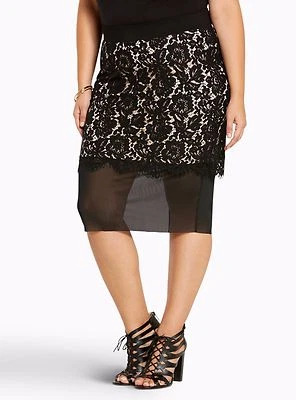 Torrid Lace Mesh Panel Pencil Skirt Black Size 12 Large 0 0X #56005 - Image 1 of 2