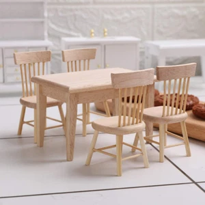 Wooden Dollhouse Furniture of Table & Chair, Miniature Dollhouse Accessories of - Picture 1 of 12