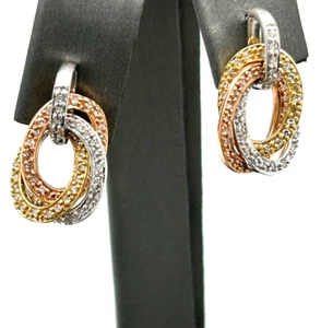 14k Gold Diamond Earrings Omega Backs - Picture 1 of 13