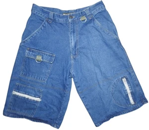 Vintage Y2K MACHINE Denim Blue Jeans Shorts Jorts Skater Cargo Größe 32 - Bild 1 von 7