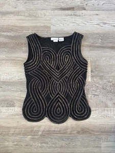 Alexandra Rosati Sleeveless Mesh Ribbon Top Size 6 Avant Garde Black Gold - Picture 1 of 11