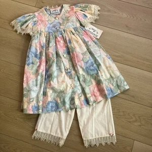 NWT 2t 80s cottagecore Vtg PASTEL FLORAL Three Blind Mice Dress Pedal Pushers - Picture 1 of 13