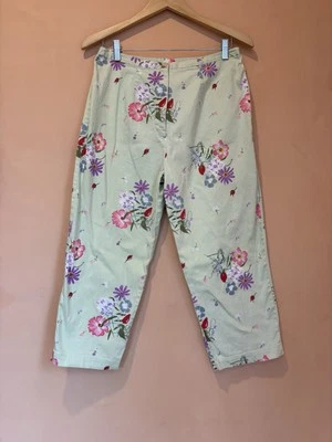 Vintage Pastel Green Floral Capri Pants Cotton Blend L Spring Easter - Image 1 of 4