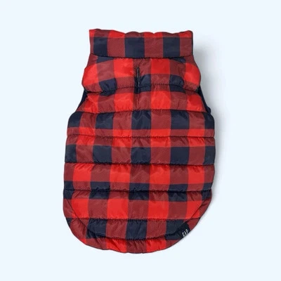 Gap Pet Red Bandana Dog Bomber Jacket Red & Blue Buffalo Plaid Small - Image 1 of 4