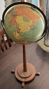 Antique 12” Replogle Globe MCM Modern Walnut Base, 34” Tall w/Floor Stand - Picture 1 of 19