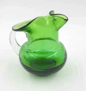 Vintage Kanawha Green Pattern Glass Creamer Pitcher Pinched Rim Pontil Bottom - Picture 1 of 3