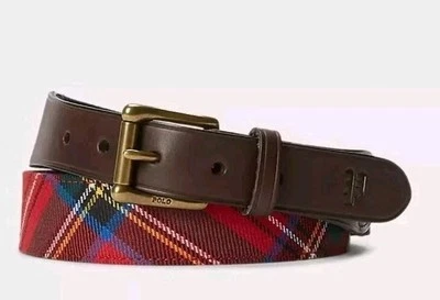 Ремень поло размер L Ralph Lauren мужской кожаный отделка тартан Lochcarron Шотландия 1,5 дюйма - Изображение 1 из 4