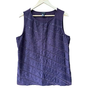Ann Taylor Women’s Tank Top XL Purple Sleeveless Sequin Line Design 95% Cotton - Picture 1 of 7