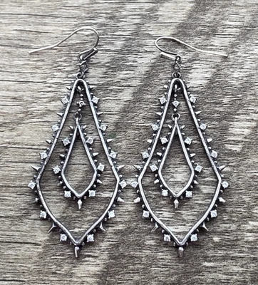 Kendra Scott Antique Silver Tone Dangle Earrings Clear CZ Crystals Spike Studs - Image 1 of 4