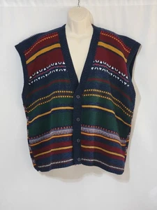 NEW VINTAGE SEARS MEN'S STORE SWEATER VEST V NECK BUTTON DOWN STRIPED USA XXL - Picture 1 of 5