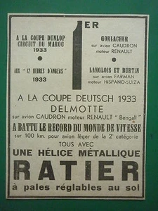 7/33 PUB HELICE RATIER HELICIER COUPE DEUTSCH CAUDRON RENAULT FIGEAC ORIGINAL AD - Imagen 1 de 1