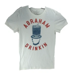T-shirt vintage American Eagle uomo bianca S divertente Abraham bere vestibilità classica - Foto 1 di 4