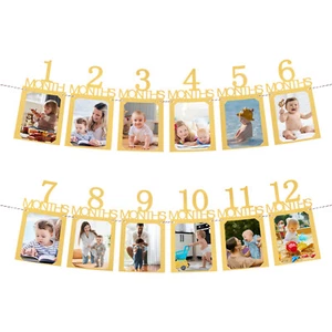 1st Birthday Photo Banner Decorations from 1 to 12 Months Gold 12 Pieces - Picture 1 of 6
