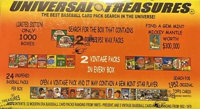 RARE UNIVERSAL TREASURES  Baseball BOX  2 VINTAGE PACKS  '52-79; 22 Packs '80-13 - Image 1 of 4