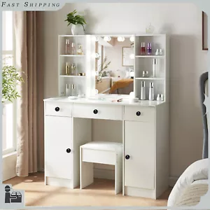 Bedroom Vanity Table Set 10 LED Lighted Makeup Mirror Dressing Desk Woman Gifts - Picture 1 of 14