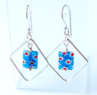 Blue MillefioriEarrings 925 Sterling silver Gift Box Bag