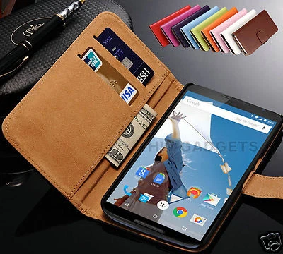 Genuine Real Leather Slim Flip Card Wallet Case Cover for Google Nexus 6P - Image 1 of 2