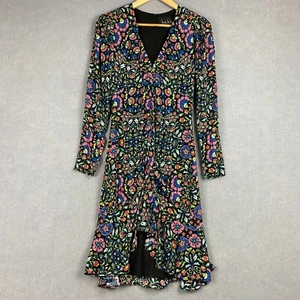 Nicole Miller Dress Womens 2 Colourful Floral Midi Ruffle Lined Silk Viscose - Picture 1 of 7