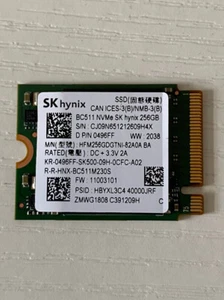 SK Hynix BC511 256GB NVMe PCIe M2 2230 SSD HFM256GDGTNI-82A0A D P/N 0496FF Dell - Photo 1/2