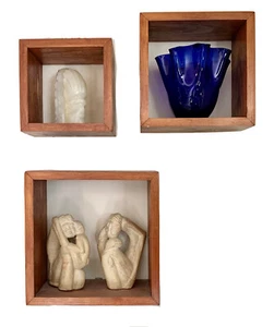 Square wooden Shadow Boxes Box Shelf Natural Color 3 Pc set - Picture 1 of 7