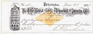 RARE circa 1900 PHILADELPHIA CHECK w US GOLD LIBERTY REVENUE, FINE OLD BANK BLDG - Picture 1 of 1